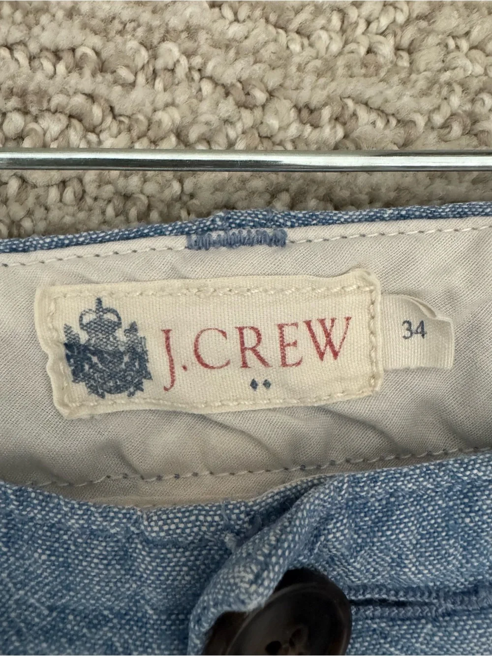 J Crew 9” Linen Blend Shorts Mens 34 Blue Khaki Chino Flat Front Pocket Casual